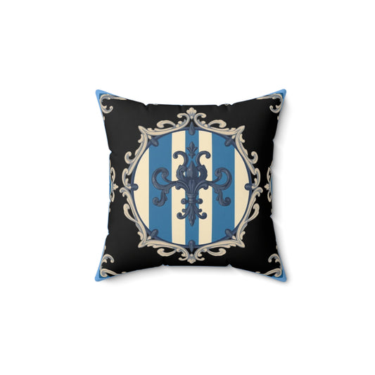 Blue & Alabaster Striped Baroque Decorative Pillow with Ornate Design, Home Decor Accent, Sofa Cushion, Nautical or Mediterranean Style