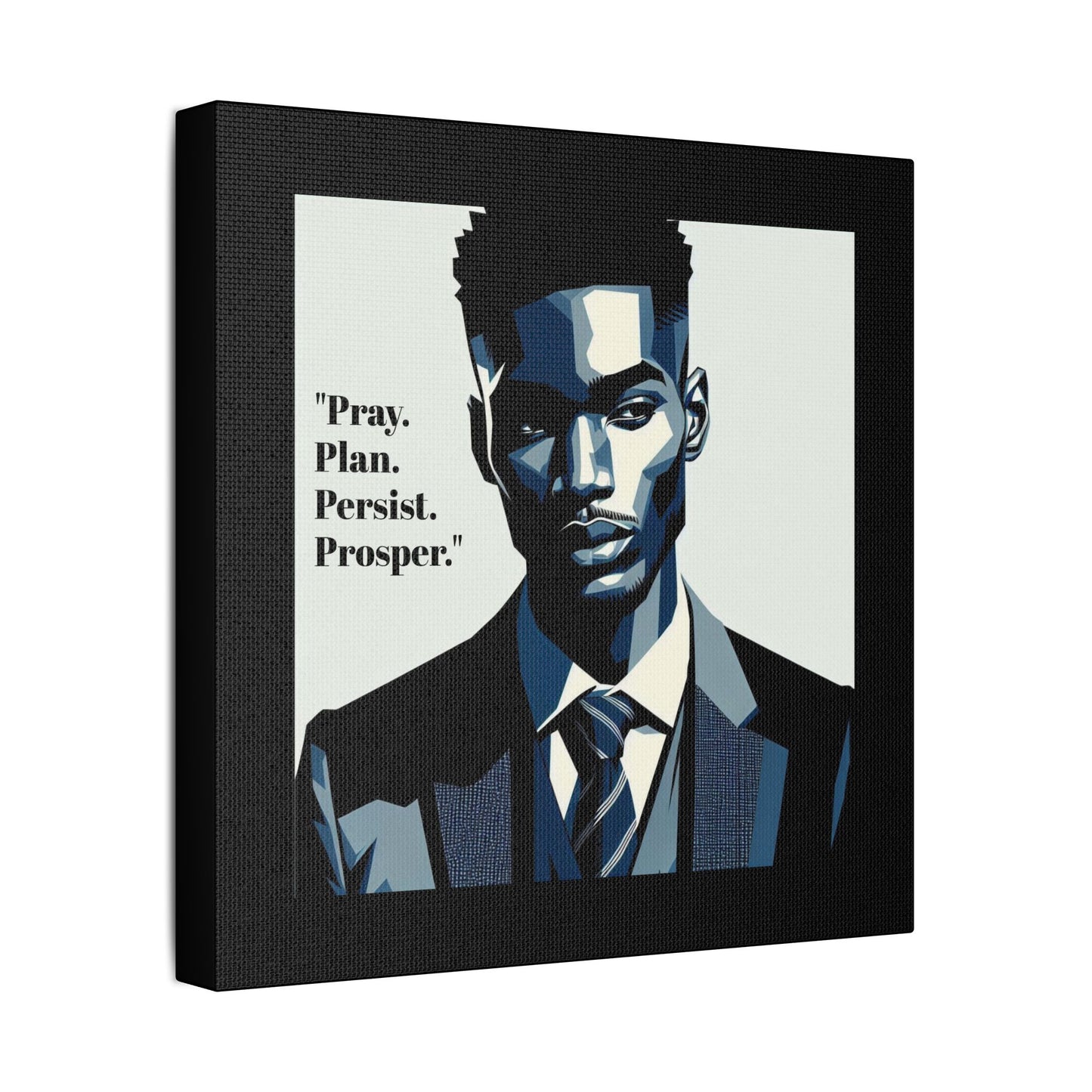 Afro Art Print Canvas, Wall Decor, Satin Stretched Canvas, African American Art, Office Decor, Home Decor - "Pray. Plan. Persist. Prosper."
