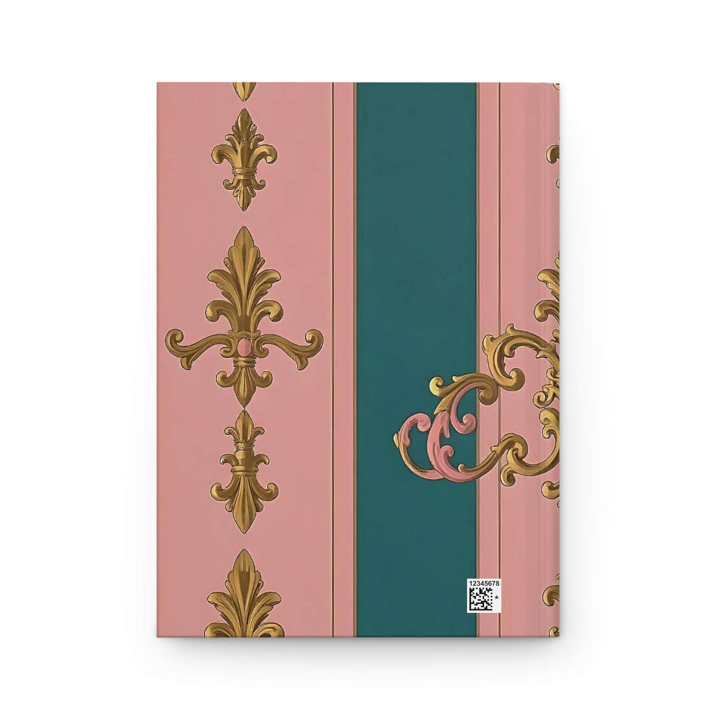 Elegant Vintage Hardcover Journal | Artistic Writing Notebook, Personal Diary, Gift for Writers - Pink & Teal Striped Gold Baroque