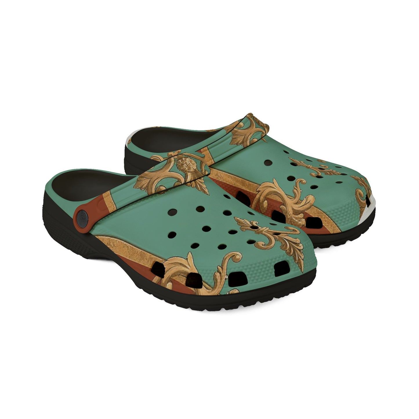 Elegant Decorative EVA Foam Rubber Shoes - Stylish Comfort for Every Occasion - Rust & Mint Aqua Striped Baroque