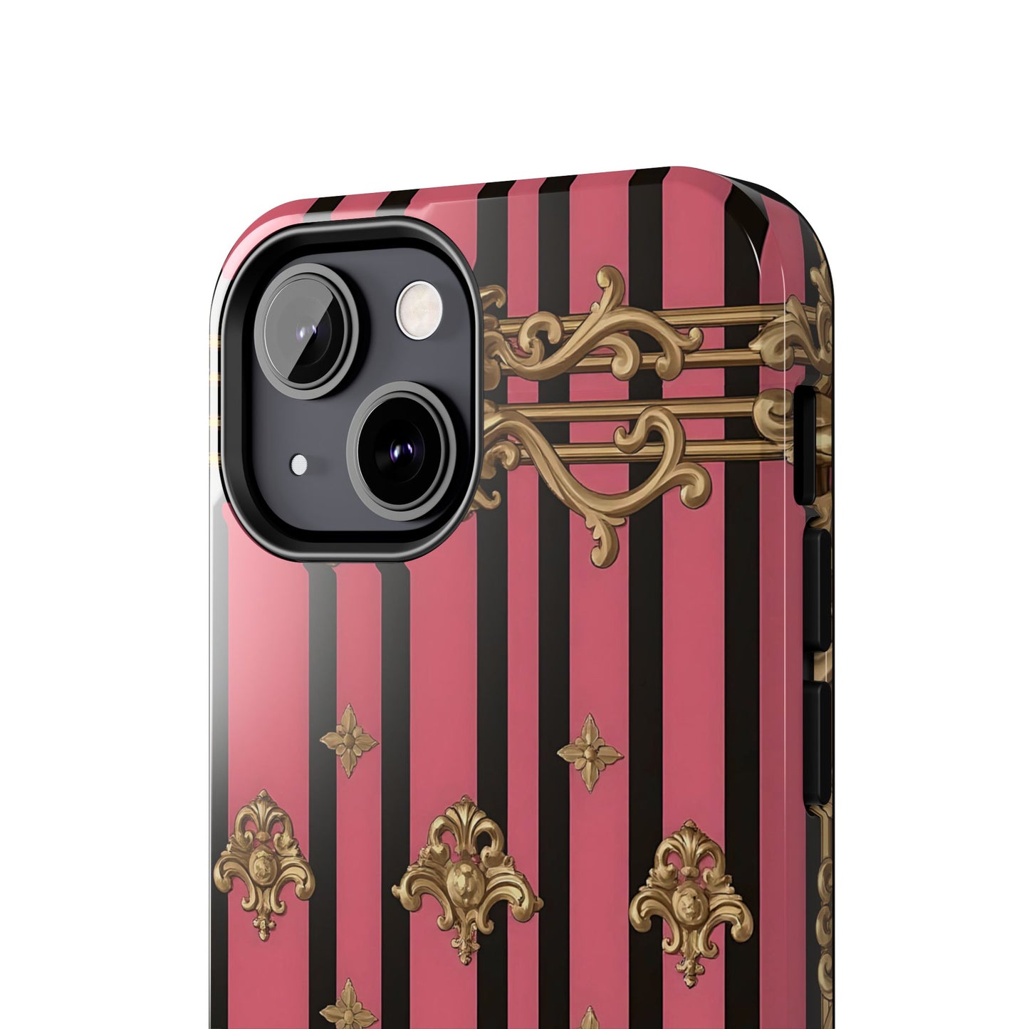 Elegant Floral Phone Cases, Stylish Protective Case for Trendy Individuals, Unique Gift for Tech Lovers, Phone Accessories - Pink Striped Gold Rococo
