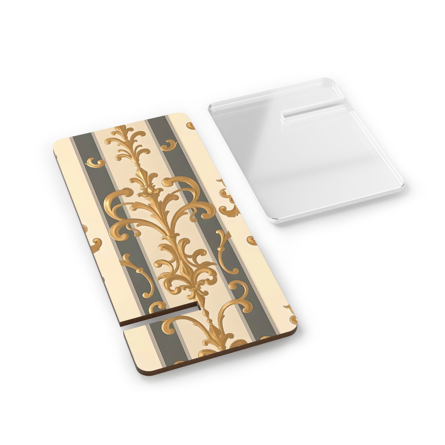 Elegant Floral Smartphone Display Stand - Dusk Olive Striped Gold Damask - Decorative Mobile Holder