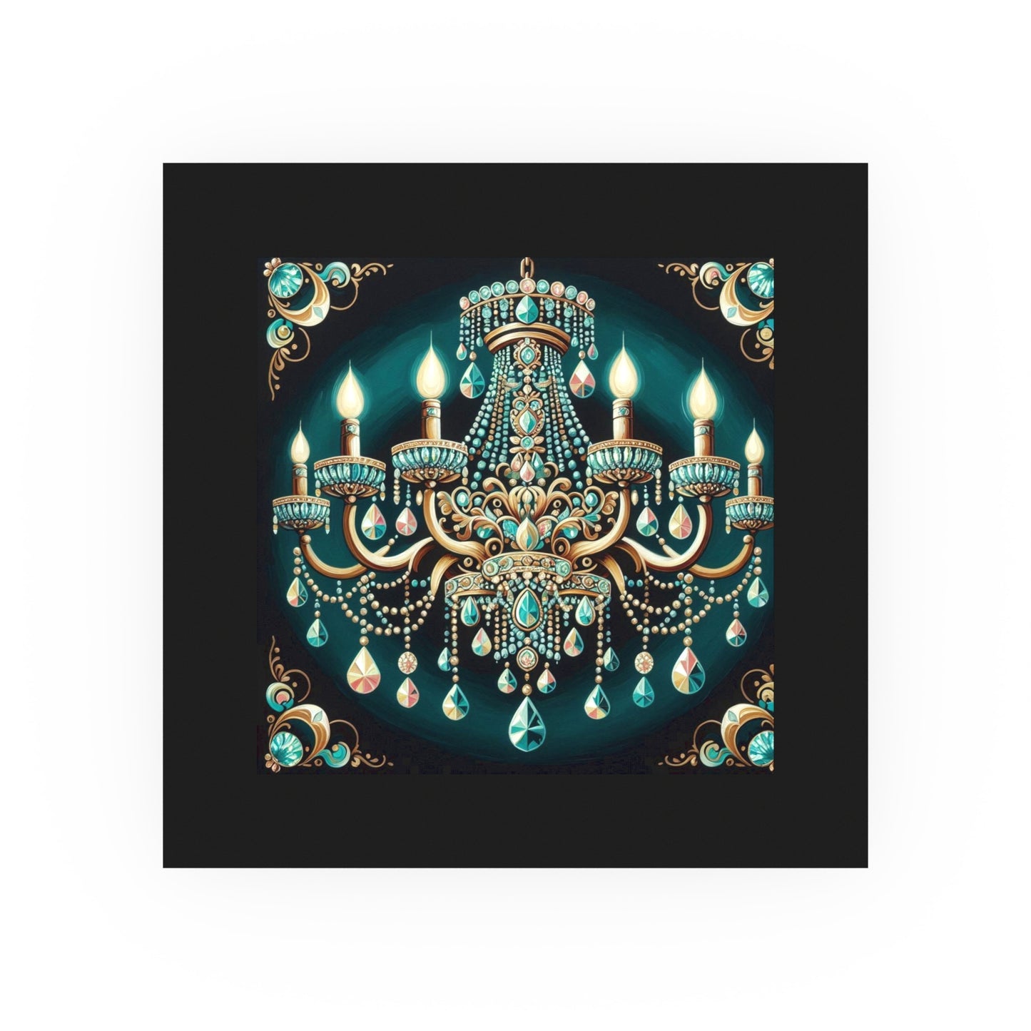 Elegant Chandelier Poster - Luxurious Wall Art for Home Décor - Teal Jeweled Chandelier