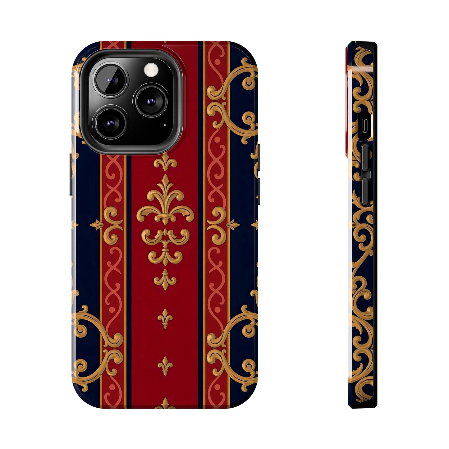 Elegant Vintage Phone Cases, Tough Phone Cover, Stylish Cell Phone Accessories, Durable Phone Protection - Midnight Blue & Dusk Red Gold Baroque