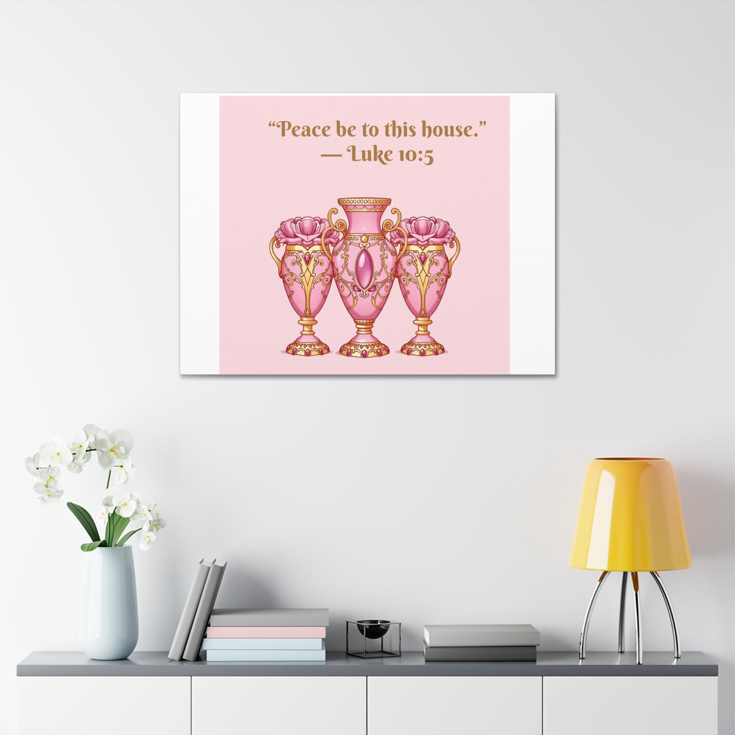 Decorative Canvas Wall Art - "Peace Be to This House" Vases, Home Decor, Inspirational Wall Art, Gift for Housewarming - 10:5