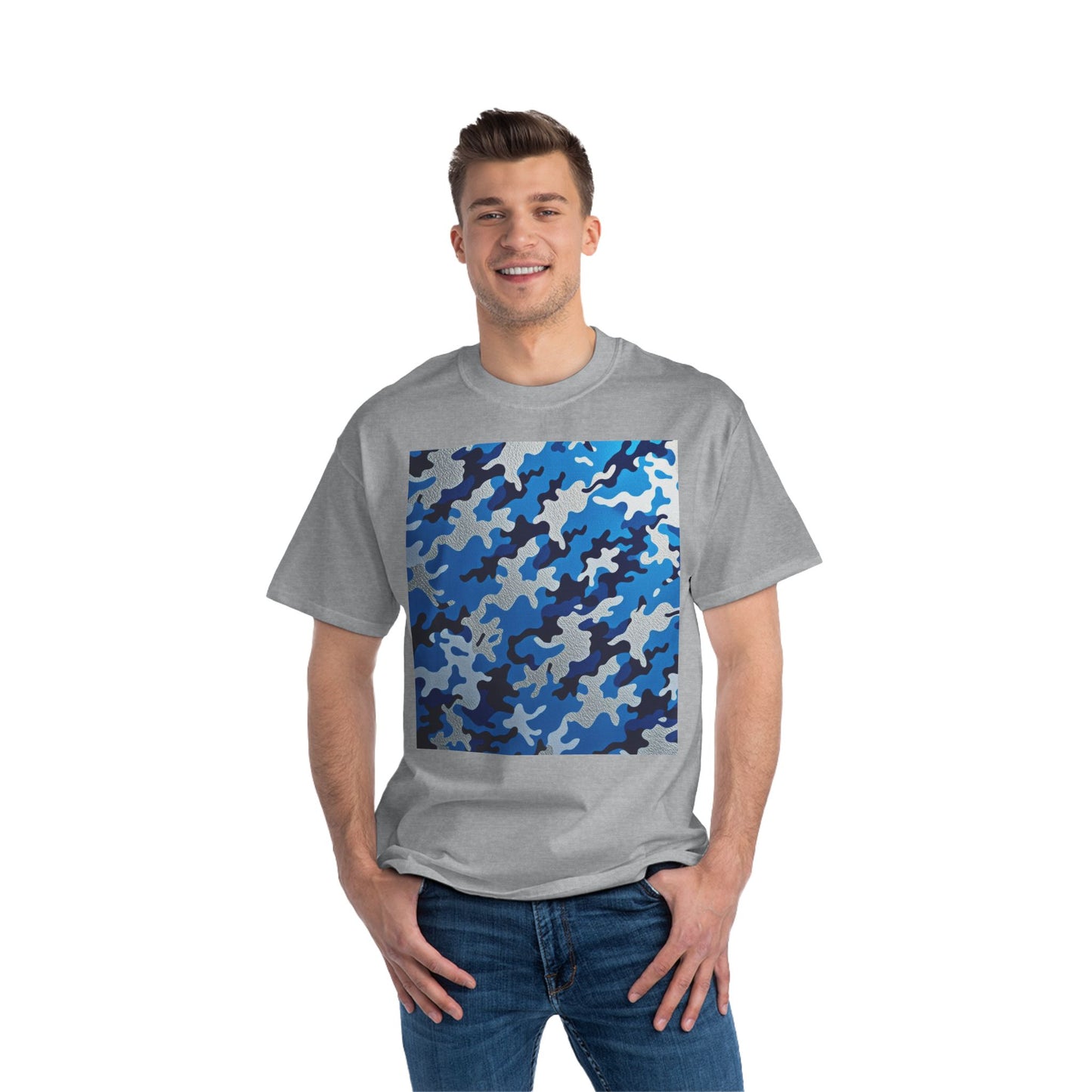 Stylish Camo Tee for Adventurers, Unisex Casual Wear, Summer Outing Shirt, Gift for Outdoorsy Friends, Trendy Graphic Tee - Blue Camo
