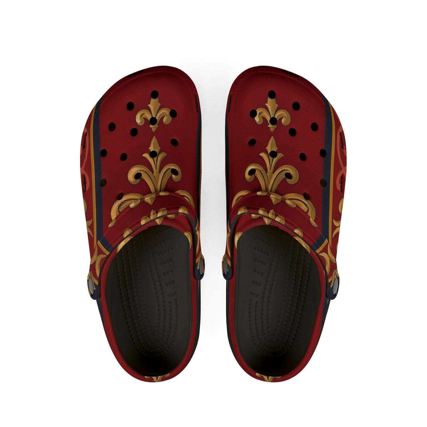 Elegant All-Over Print EVA Foam Clogs for Comfort and Style, Slip-On Shoes, Fashion Footwear - Midnight Blue & Dusk Red Gold Baroque