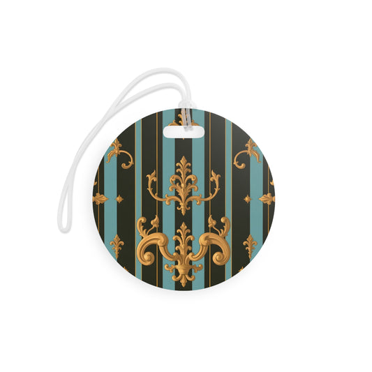 Stylish Luggage Tags for Travel, Unique Travel Accessories, Gift for Travelers, Travel Name Tags, Elegant Bag Tags - Black & Turquoise Striped Baroque