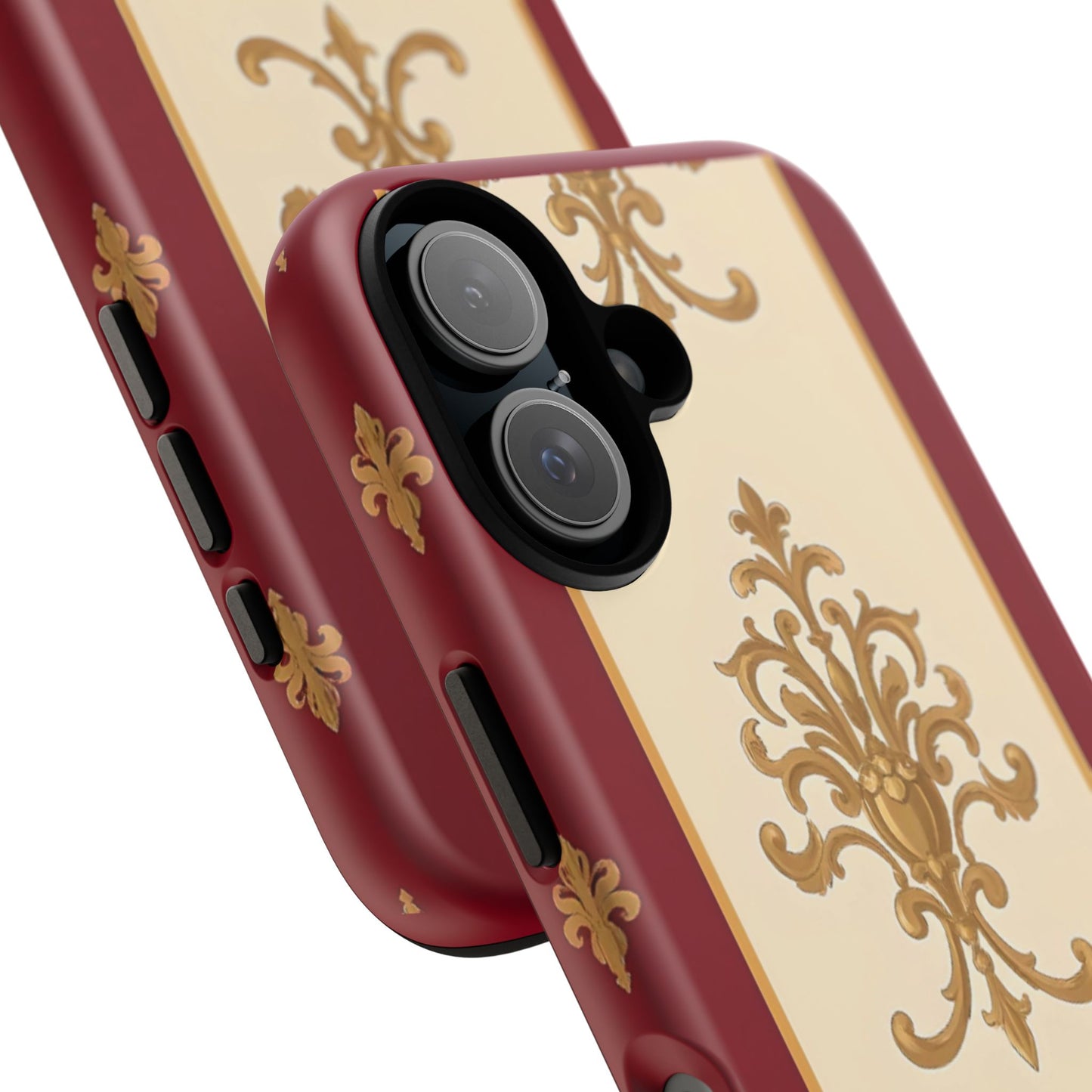 Elegant Floral Motif Phone Case - Tough Cases with Vintage Design - Dusk Red Striped Gold Damask