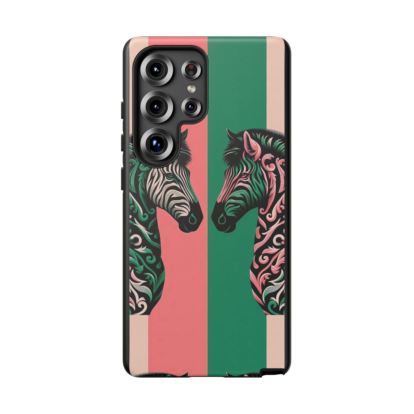 Phone Case - Elegant Pink & Green Zebra Damask Design