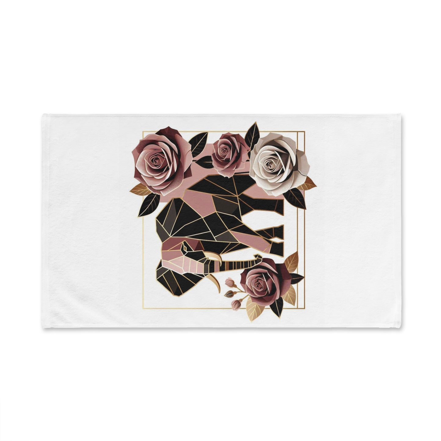 Hand Towel - Elegant Floral Roses & Elephant Design - Brown & Mauve Home Decor & Gifts