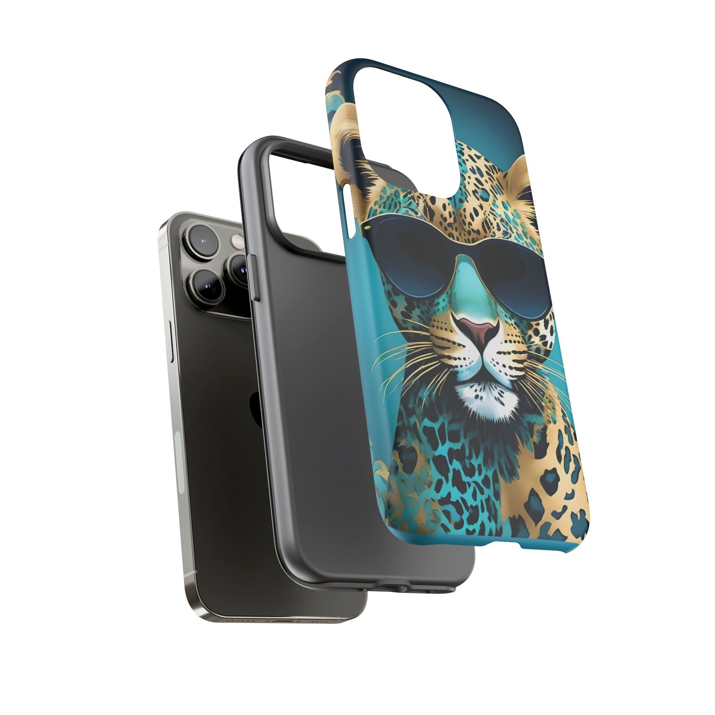 Phone Case - Aqua & Gold Leopard In Sunglasses Design