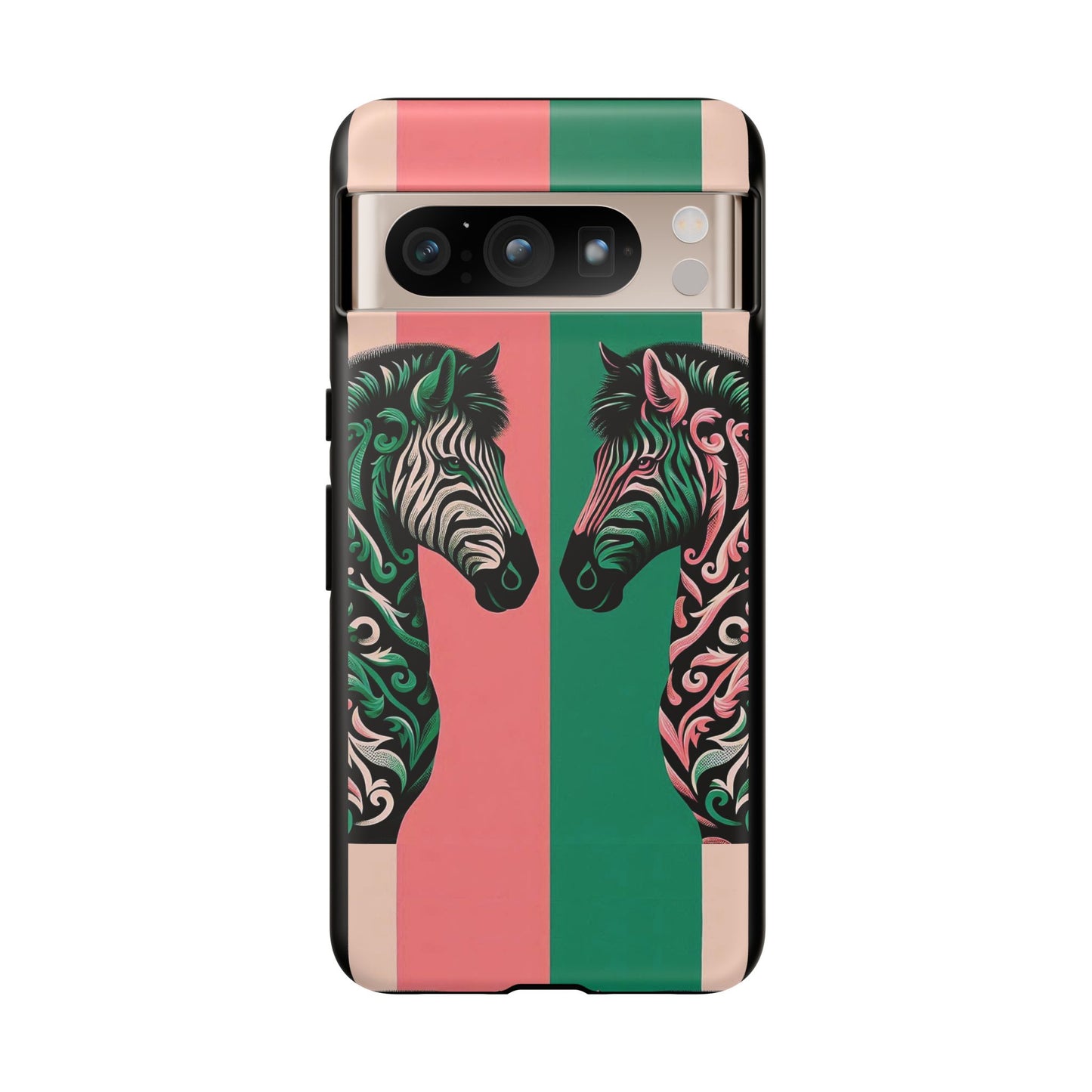 Phone Case - Elegant Pink & Green Zebra Damask Design