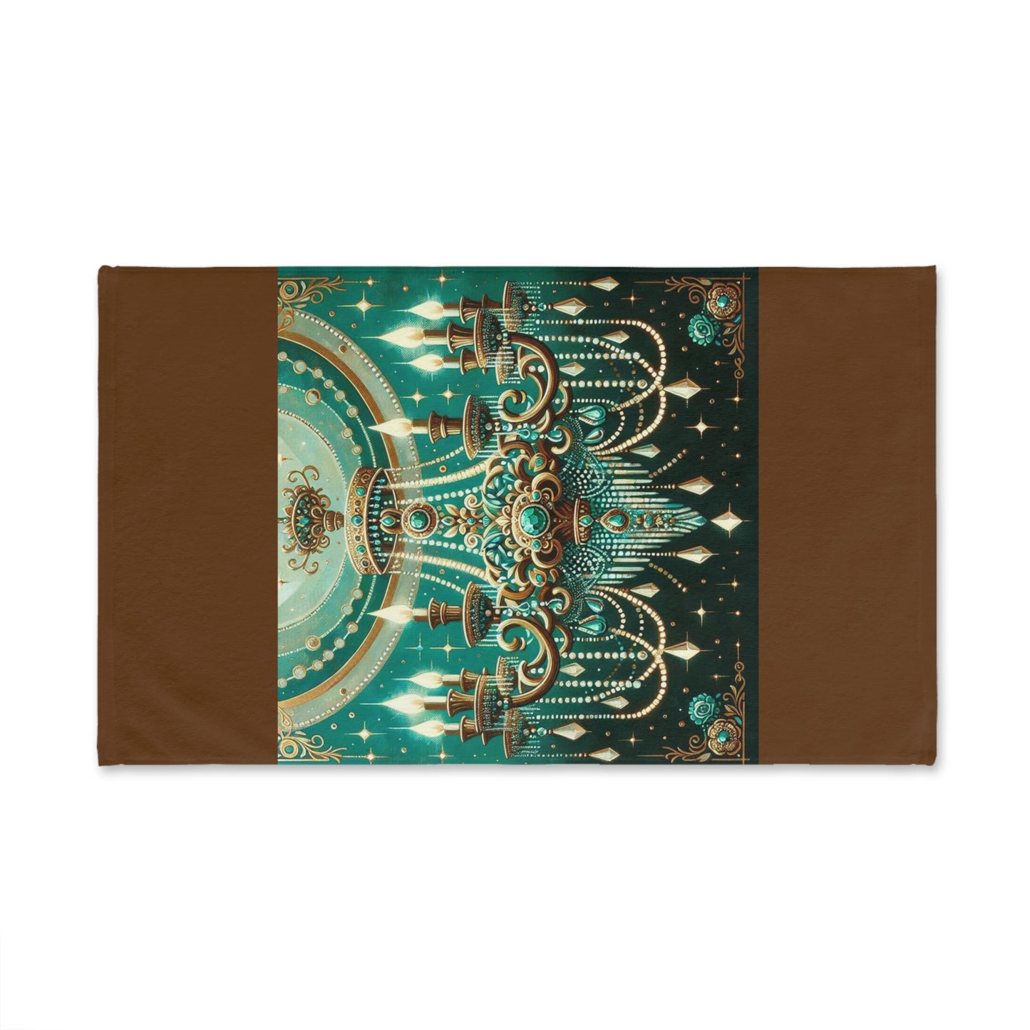 Chandelier Design Hand Towel, Elegant Kitchen Decor, Home & Living Gift, Artistic Bath Towel - Green & Gold Jeweled Chandelier