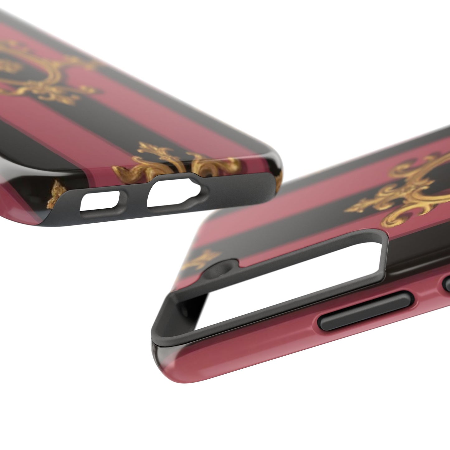 Elegant Black & Mauve Striped Gold Baroque Tough Phone Cases, Luxe Phone Covers, Fashionable Mobile Cases, Gift for Her, Holiday Phone Accessories