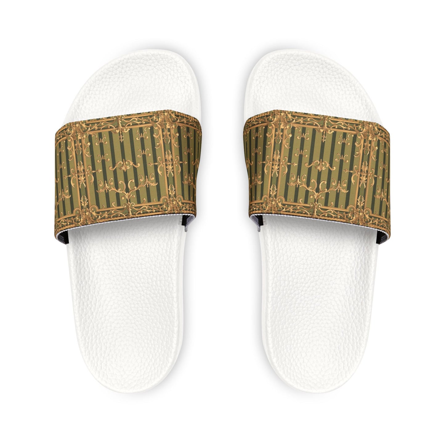 Stylish Women's Removable-Strap Sandals, Summer Footwear, Casual Slip-Ons, Vacation Essentials - Olive Green Striped Rococo