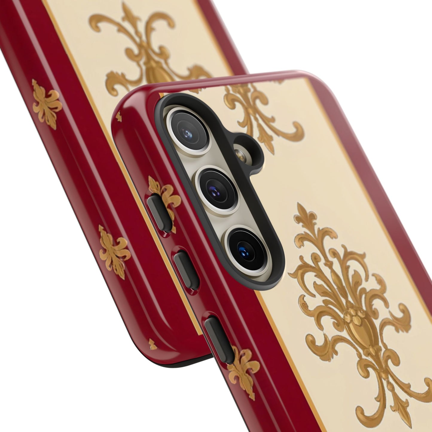 Elegant Floral Motif Phone Case - Tough Cases with Vintage Design - Dusk Red Striped Gold Damask