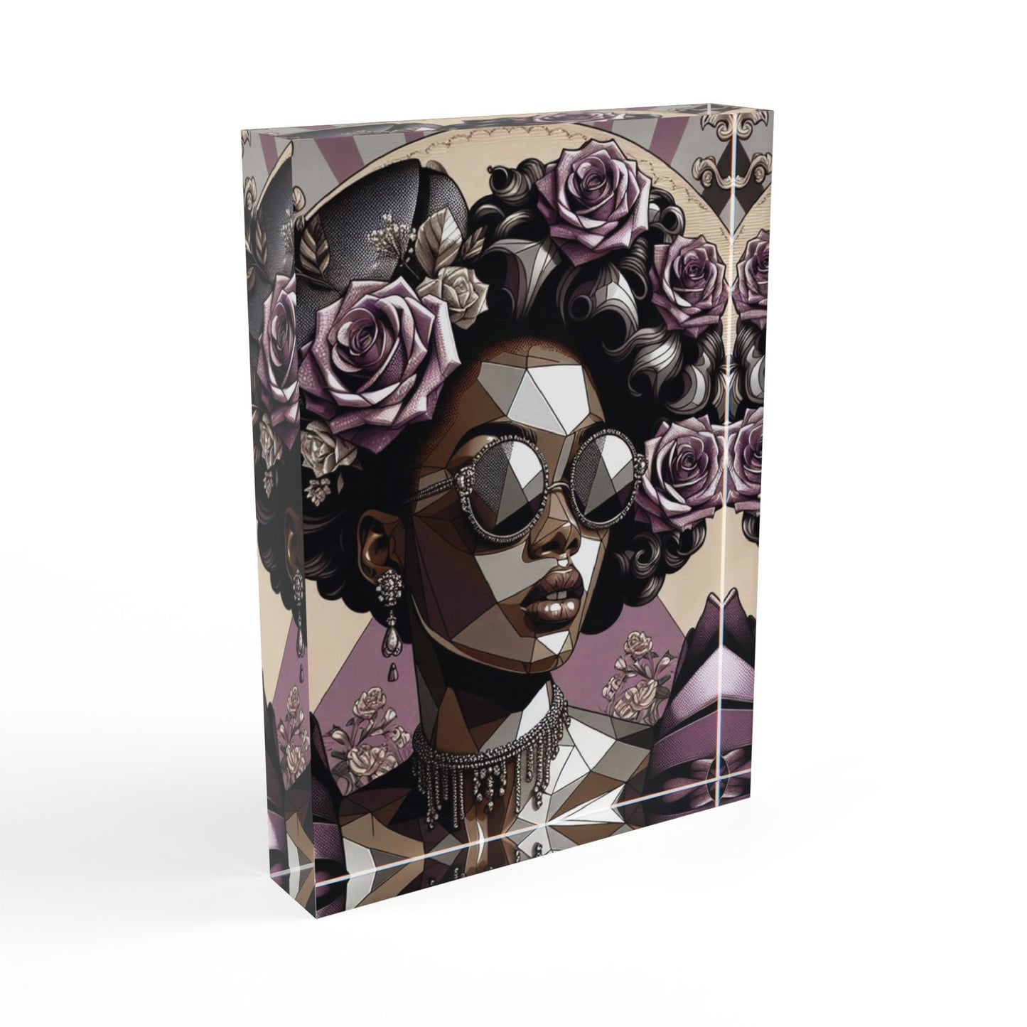 Stylish Photo Block for Home Decor, Black Woman Art Print, Gift for Her, Celebratory Decor, Desk Decor - Lilac Baroque Lady