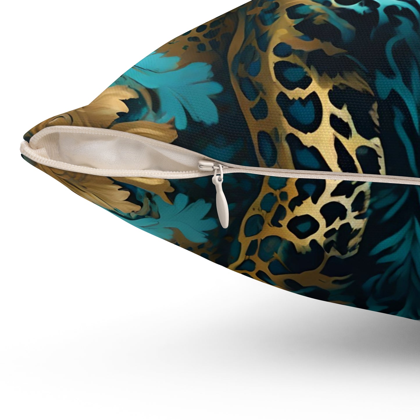 Luxurious Leopard Print Square Pillow - Decorative Home Accent - Turquoise Leopard
