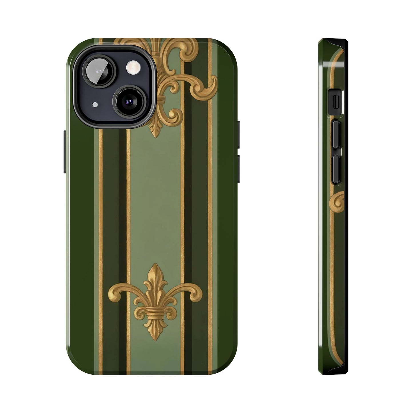 Elegant Tough Phone Cases - Baroque Design, Durable Cell Phone Covers, Unique Gifts for Her, Holiday Gifts - Green Striped Gold Baroque