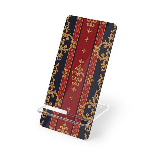 Mobile Phone Stand, Elegant Smartphone Holder, Decorative Desk Accessory, Gift for Office or Home - Midnight Blue & Dusk Red Gold Baroque