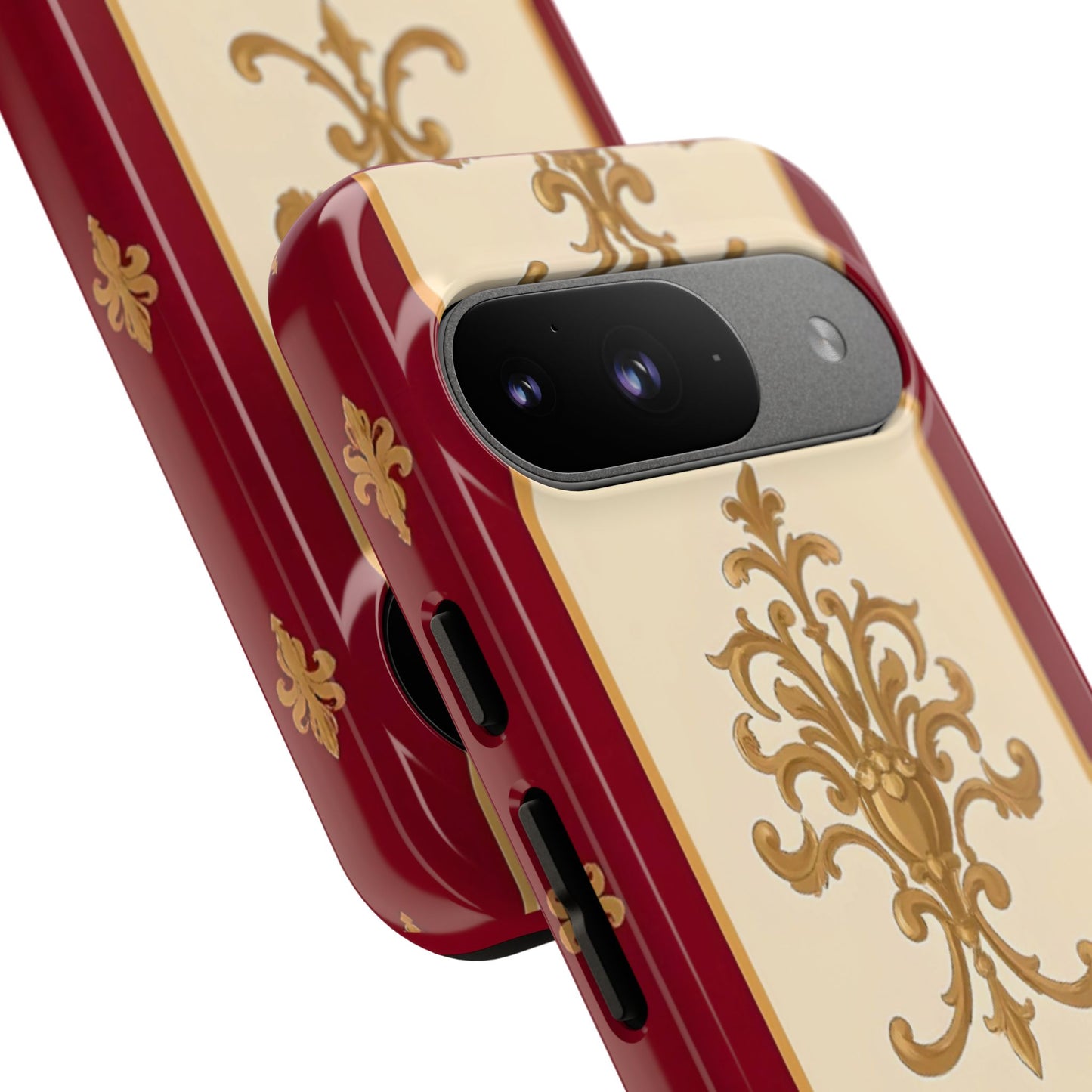 Elegant Floral Motif Phone Case - Tough Cases with Vintage Design - Dusk Red Striped Gold Damask