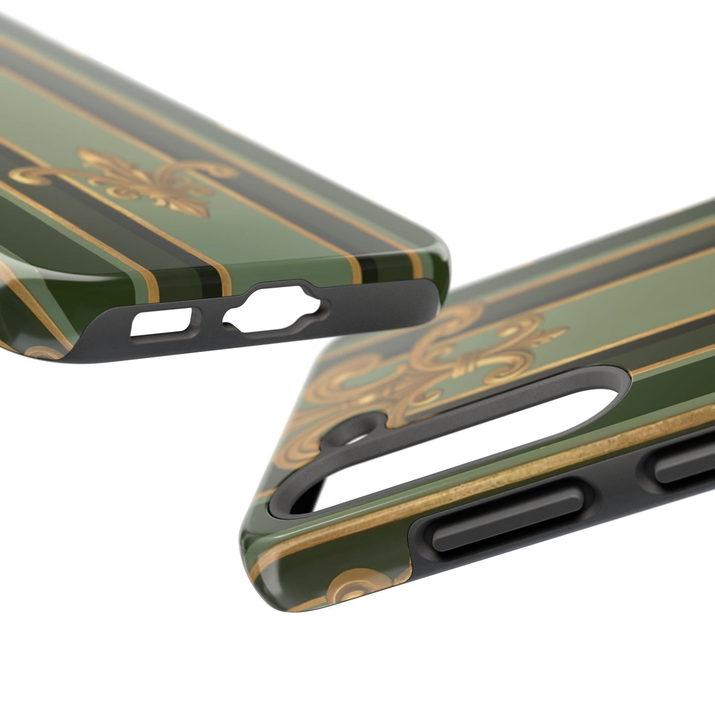 Elegant Tough Phone Cases - Baroque Design, Durable Cell Phone Covers, Unique Gifts for Her, Holiday Gifts - Green Striped Gold Baroque