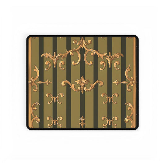 Elegant Vintage Desk Mat - Decorative Workspace Mat, Office Decor, Home Office Accessories - Olive Green Striped Rococo