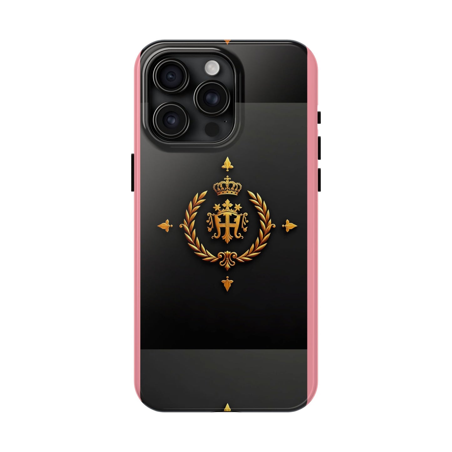 Tough Phone Case with Regal Design - Elegant Phone Protection, Gift for Him/Her, Royalty Inspired - Pink Striped Gold Crest