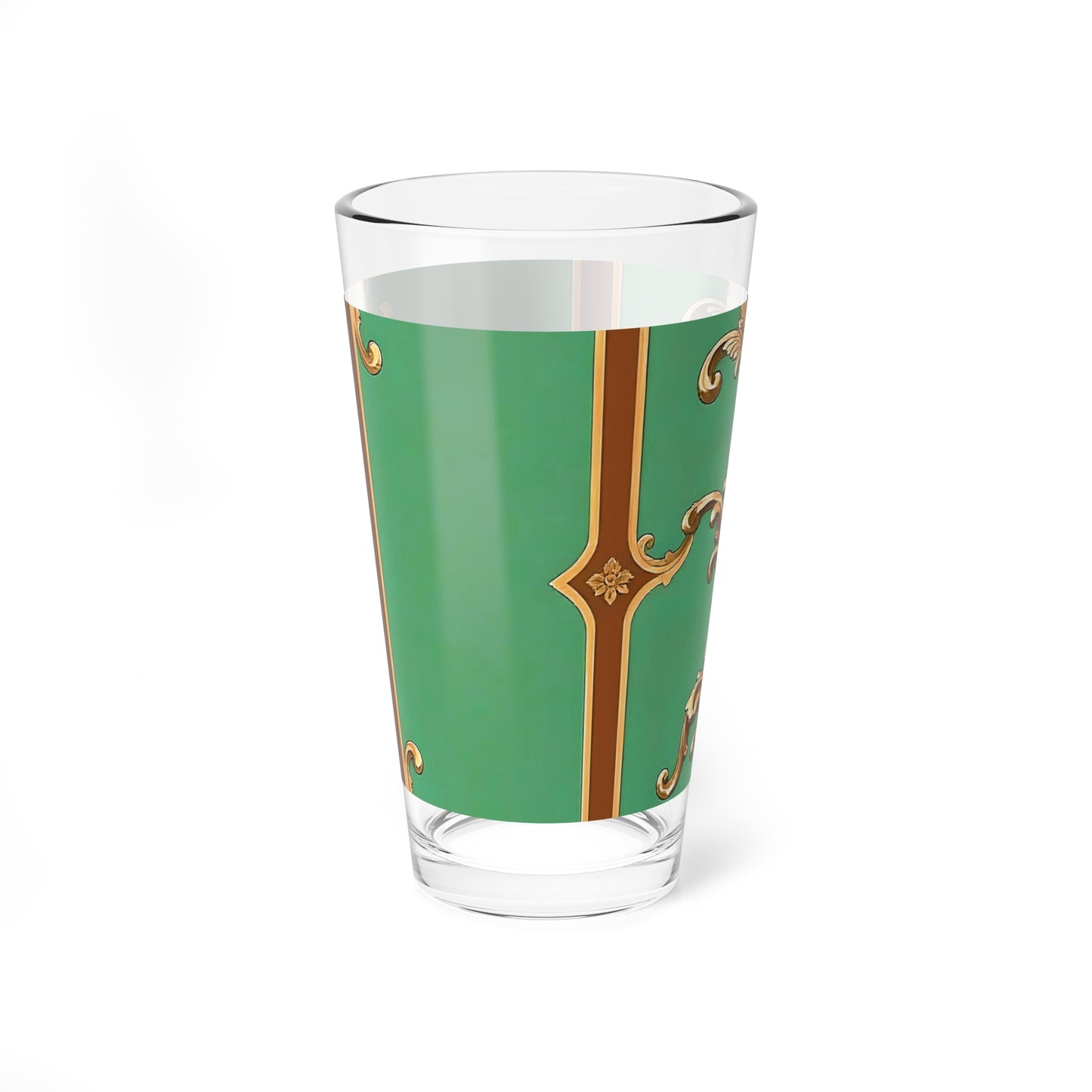 Elegant Decorative Mixing Glass - 16oz Green & Gold Design - Rust & Green Striped Baroque