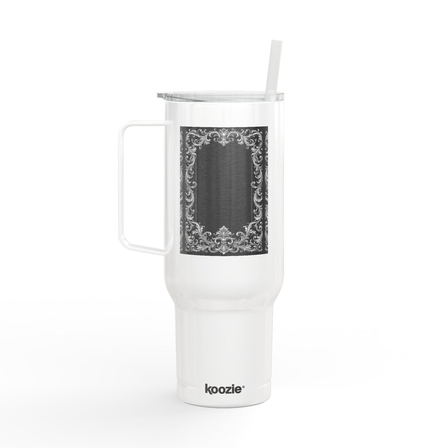 Engraved Baroque 40oz Insulated Tumbler — Vintage Filigree Design with Lid & Straw