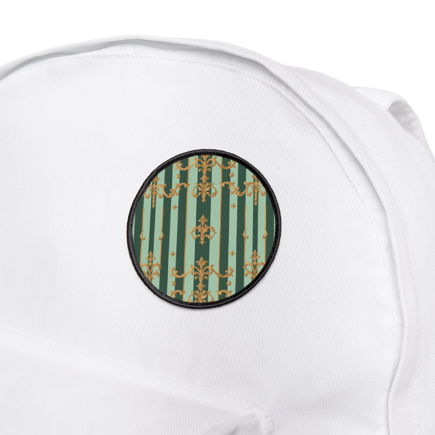 Elegant Vintage Iron-On Patches for Jackets, Bags, DIY Fashion, Unique Style Accessories - Mint Green & Teal Striped Gold Baroque