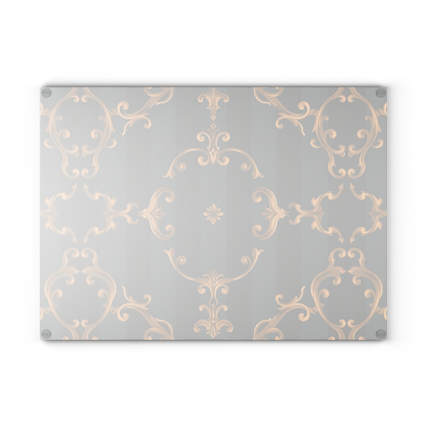 Elegant Glass Cutting Board - Vintage Floral Design for Stylish Kitchens - Gray Striped Baroque