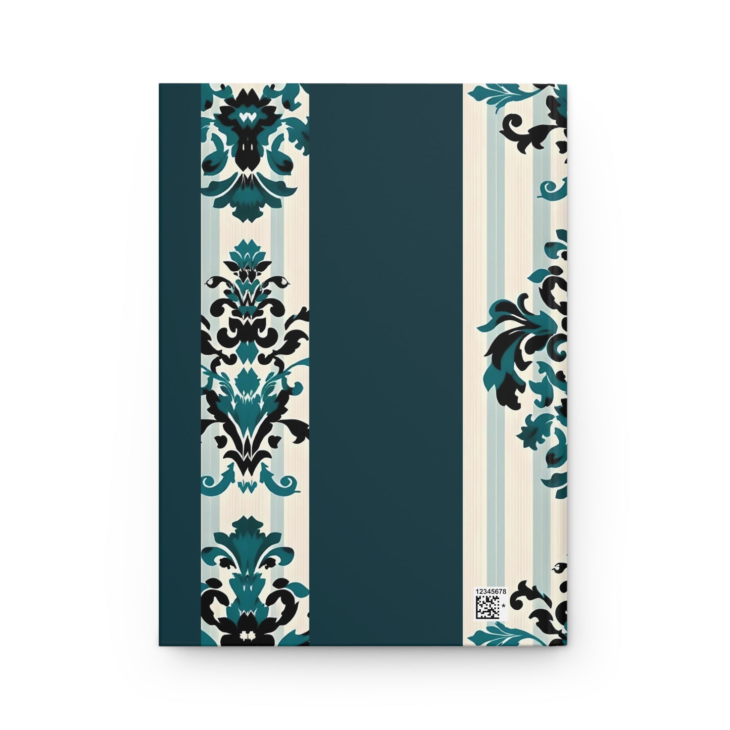 Elegant Floral Hardcover Journal - Stylish Writing Notebook - Teal Striped Damask Design