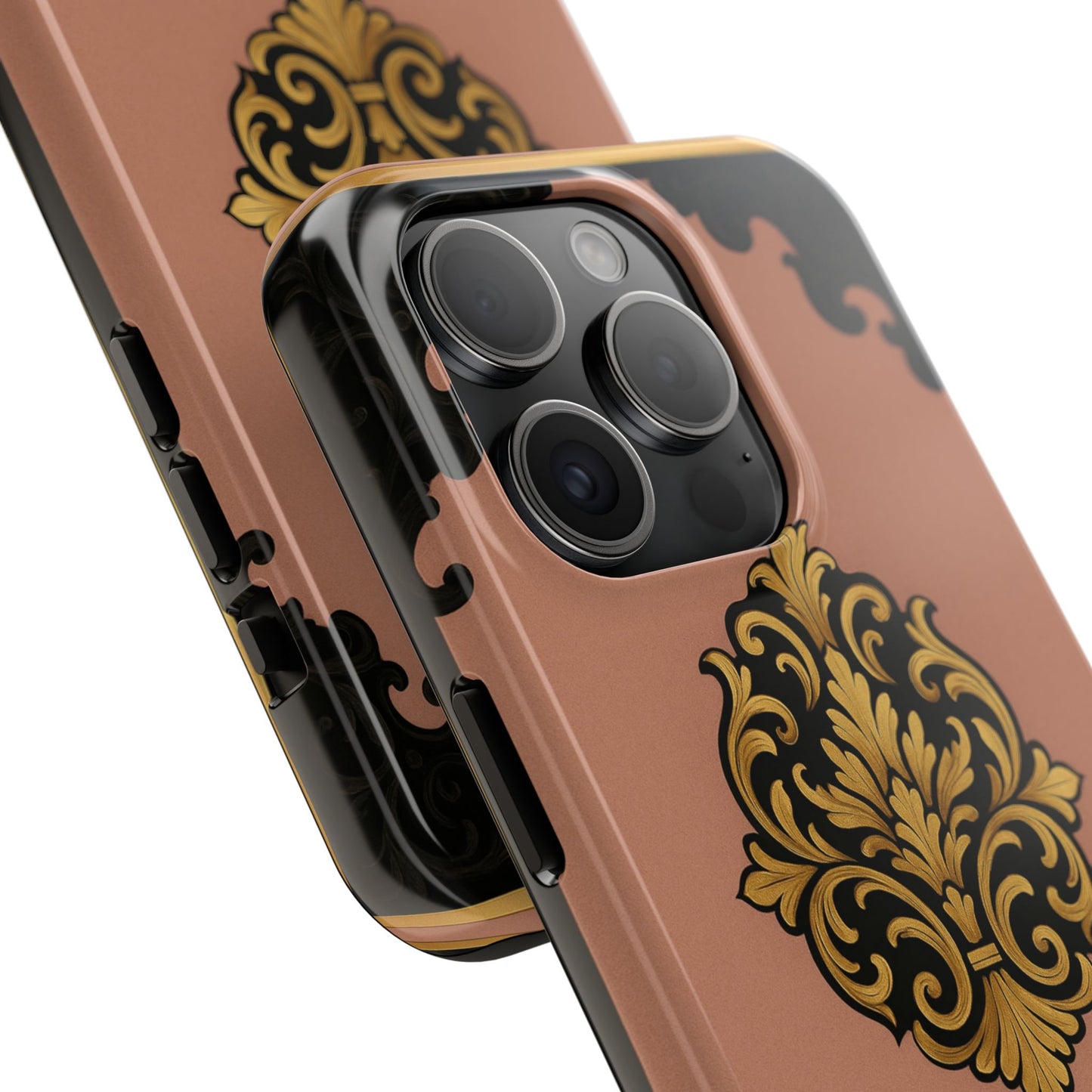 Mauve & Black-Gold Baroque Tough Phone Case — Ornate Protective iPhone Cover