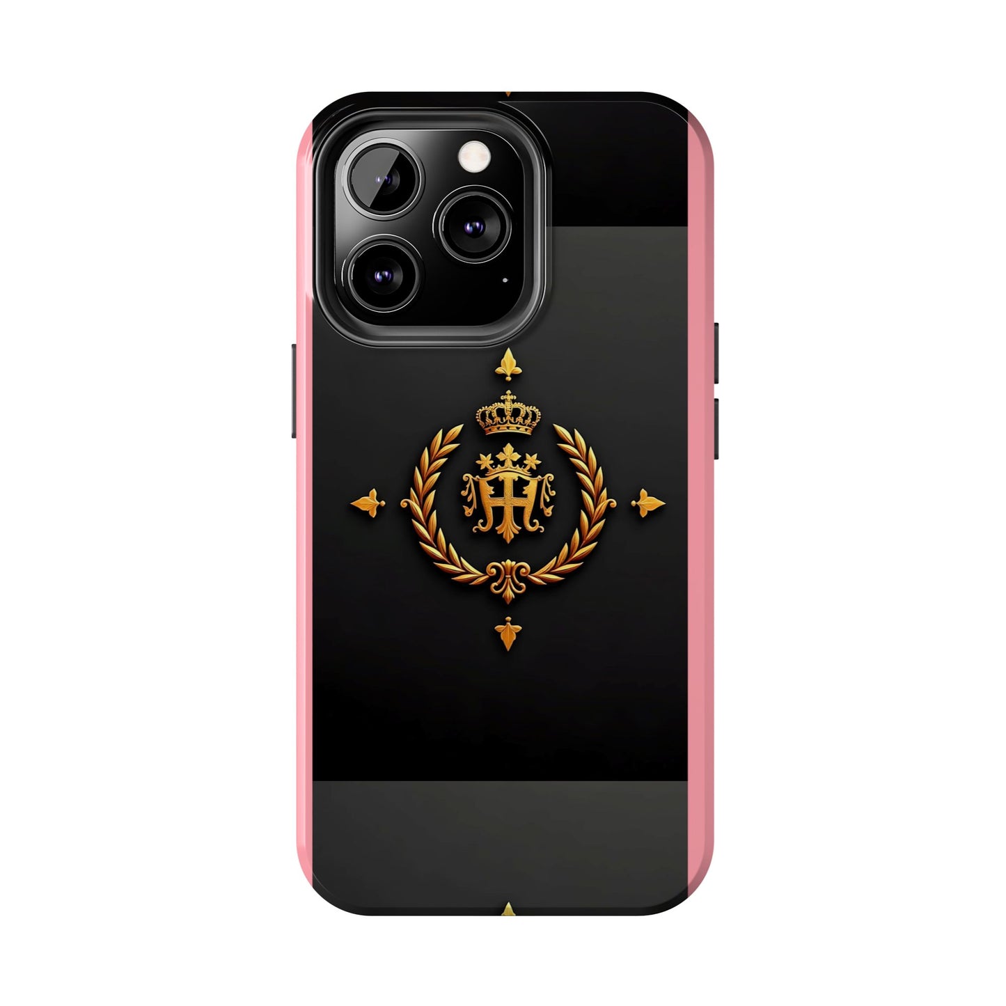 Tough Phone Case with Regal Design - Elegant Phone Protection, Gift for Him/Her, Royalty Inspired - Pink Striped Gold Crest