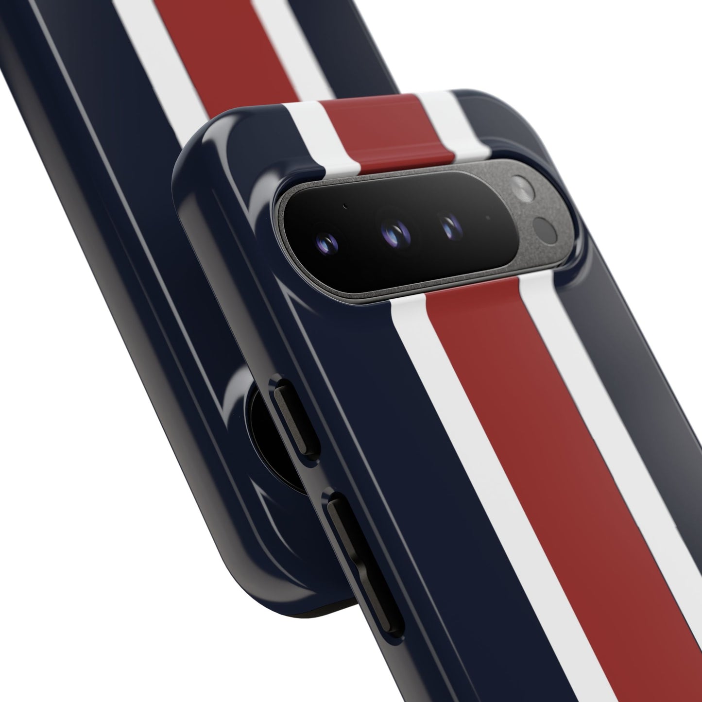 Lunar Midnight & Red-White Striped Stylish Phone Case - Tough Cases, Custom iPhone Cover, Sleek Phone Accessories, Gifts for Him/Her
