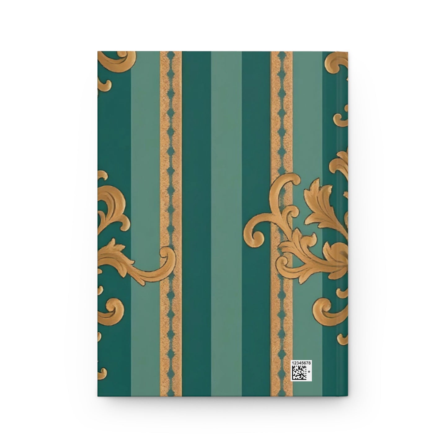 Elegant Floral Motif Hardcover Journal - Stylish Writing Notebook - Teal Striped Gold Damask