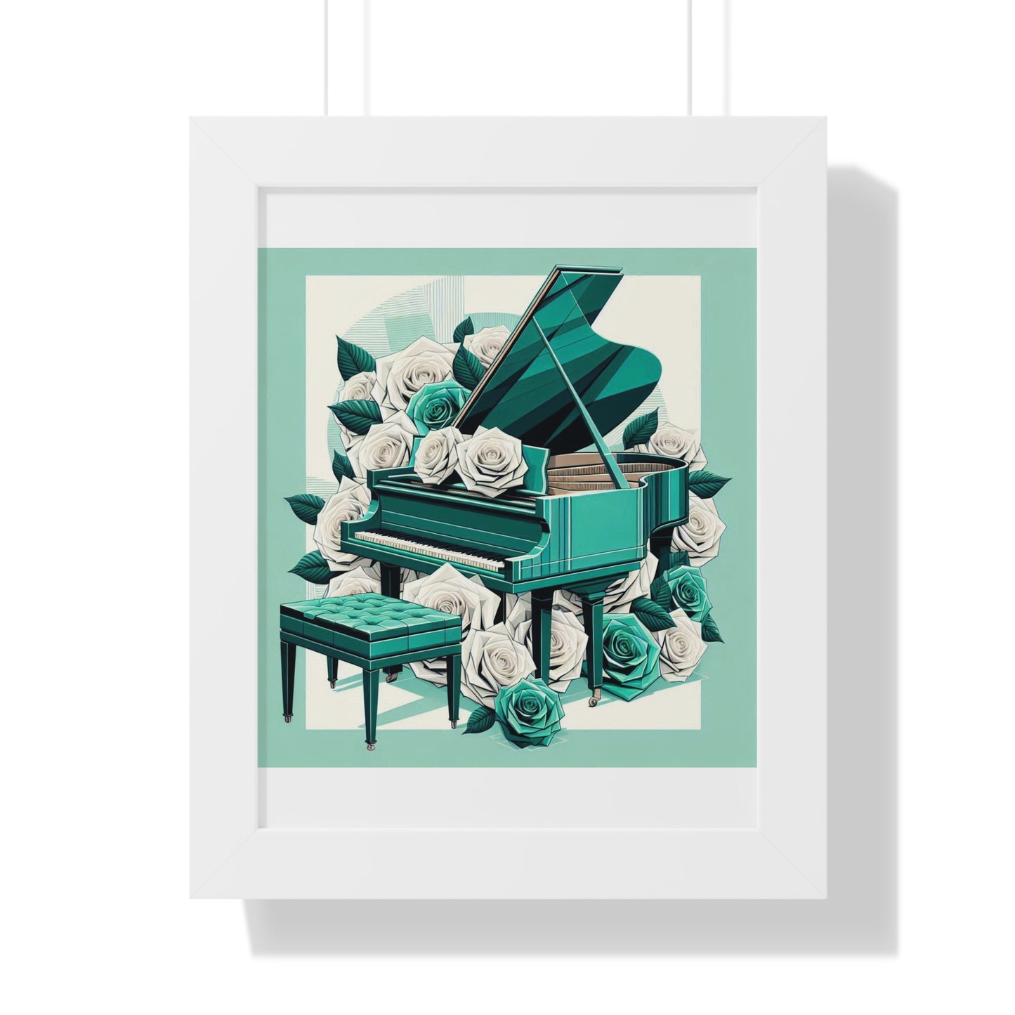Vertical Poster - Aqua Grand Piano & Roses Wall Art