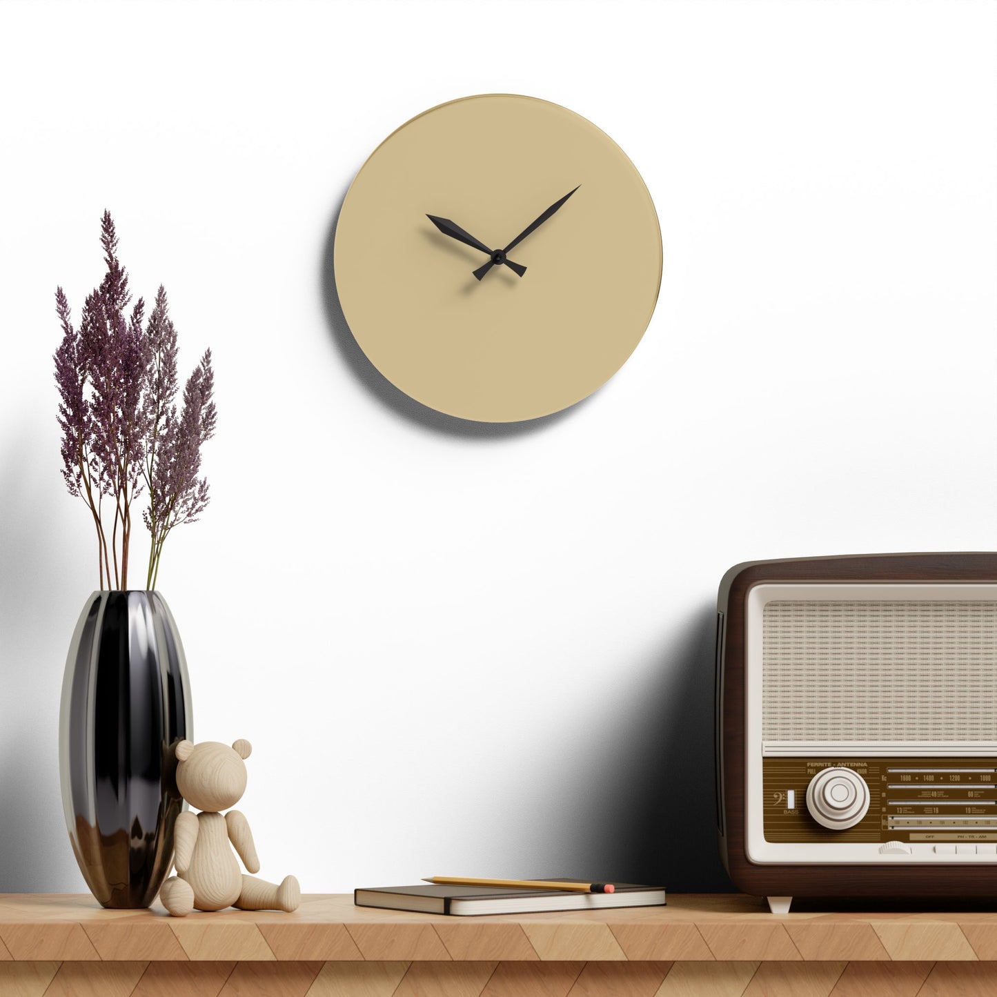 Vanilla Wheat Modern Minimalist Acrylic Wall Clock, Stylish Home Decor, Office Wall Art, Unique Gift for Housewarming, Boho Living Room Accent