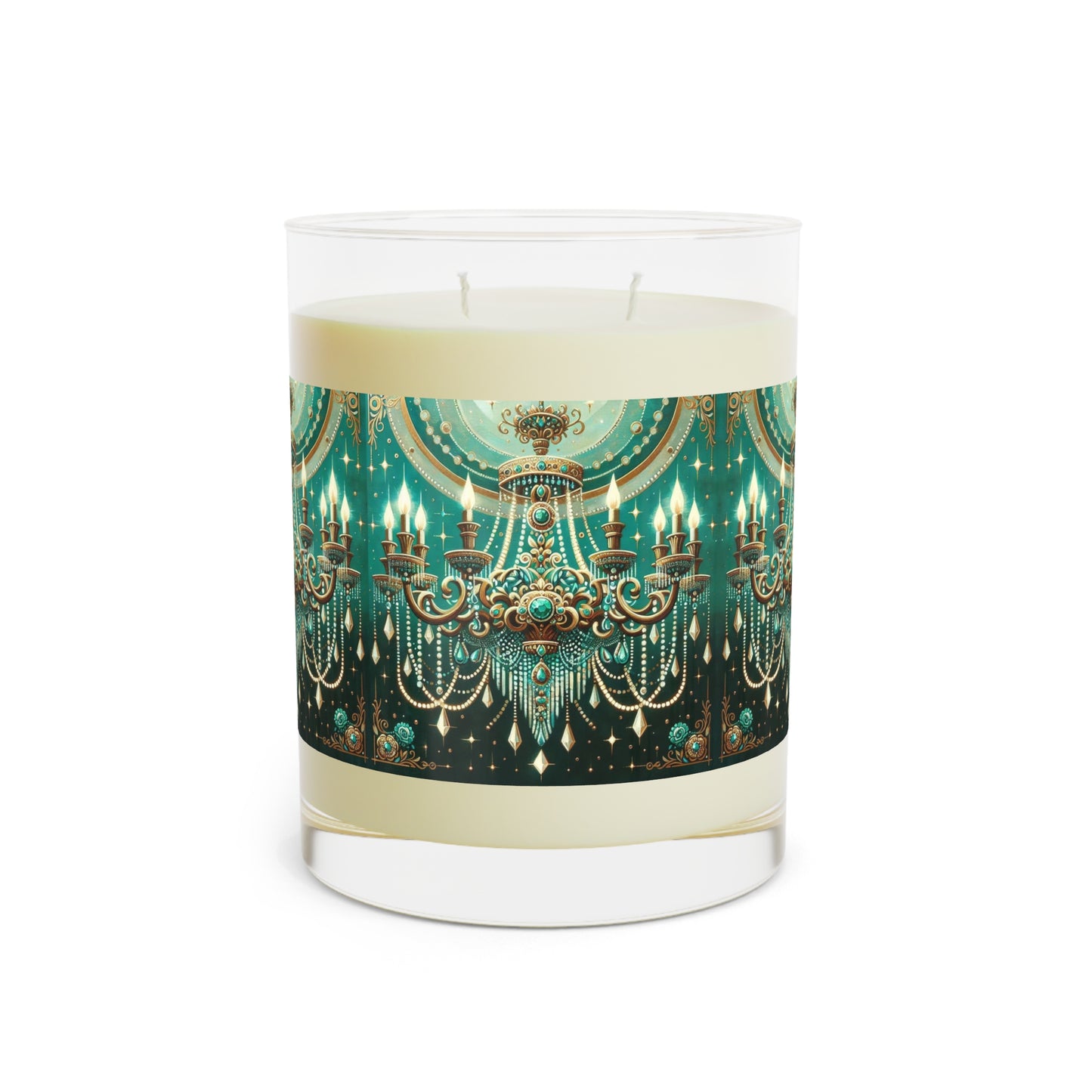 Elegant Chandelier Scented Candle, Luxury Home Décor, Aromatherapy Gift, Spa Essential, Relaxation Candle - Green & Gold Jeweled Chandelier