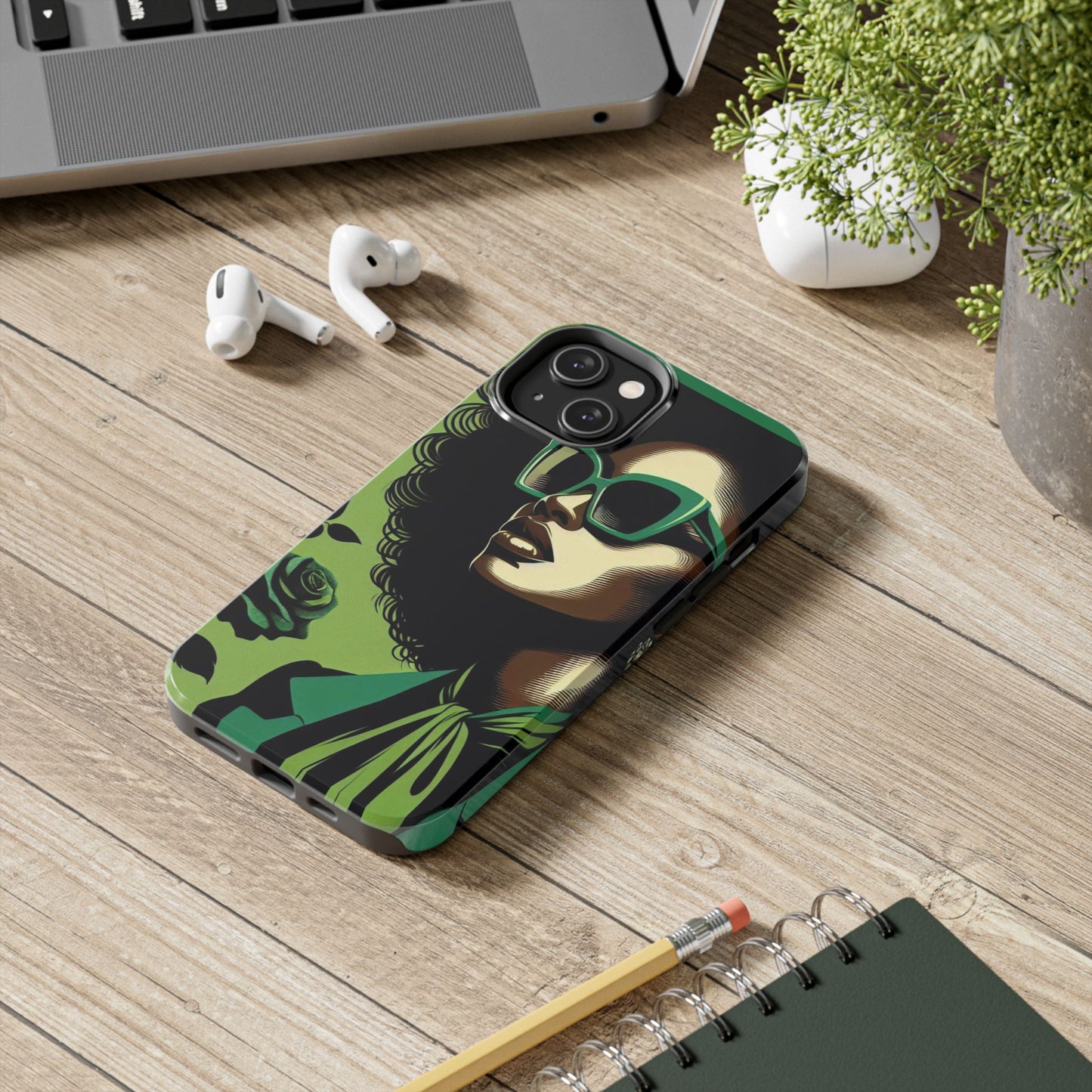 Chic Tough Phone Case | Artistic Green & Black Design | Phone Protection, Gift for Her, Stylish Accessory, Trendy Tech - Lady in Green