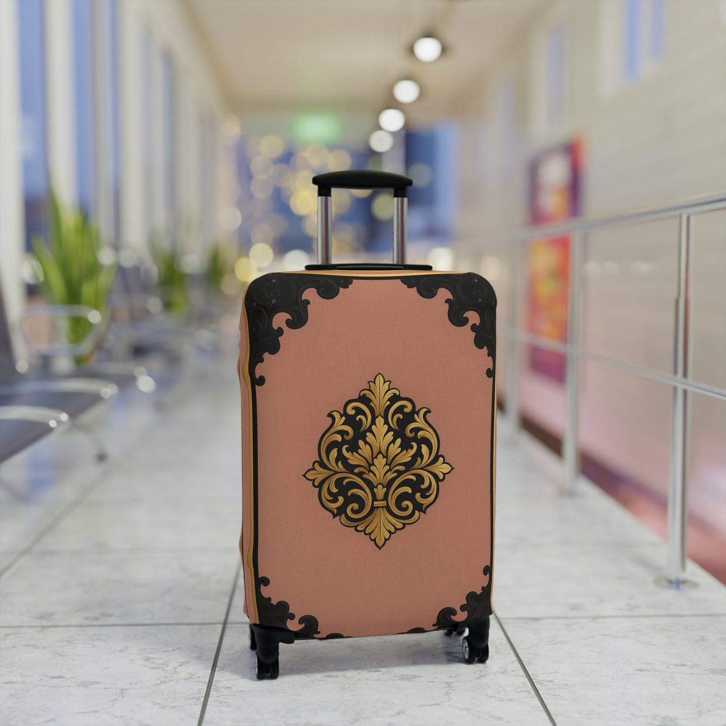 Mauve & Black-Gold Baroque Vintage Luggage Cover — Elegant Travel Protector