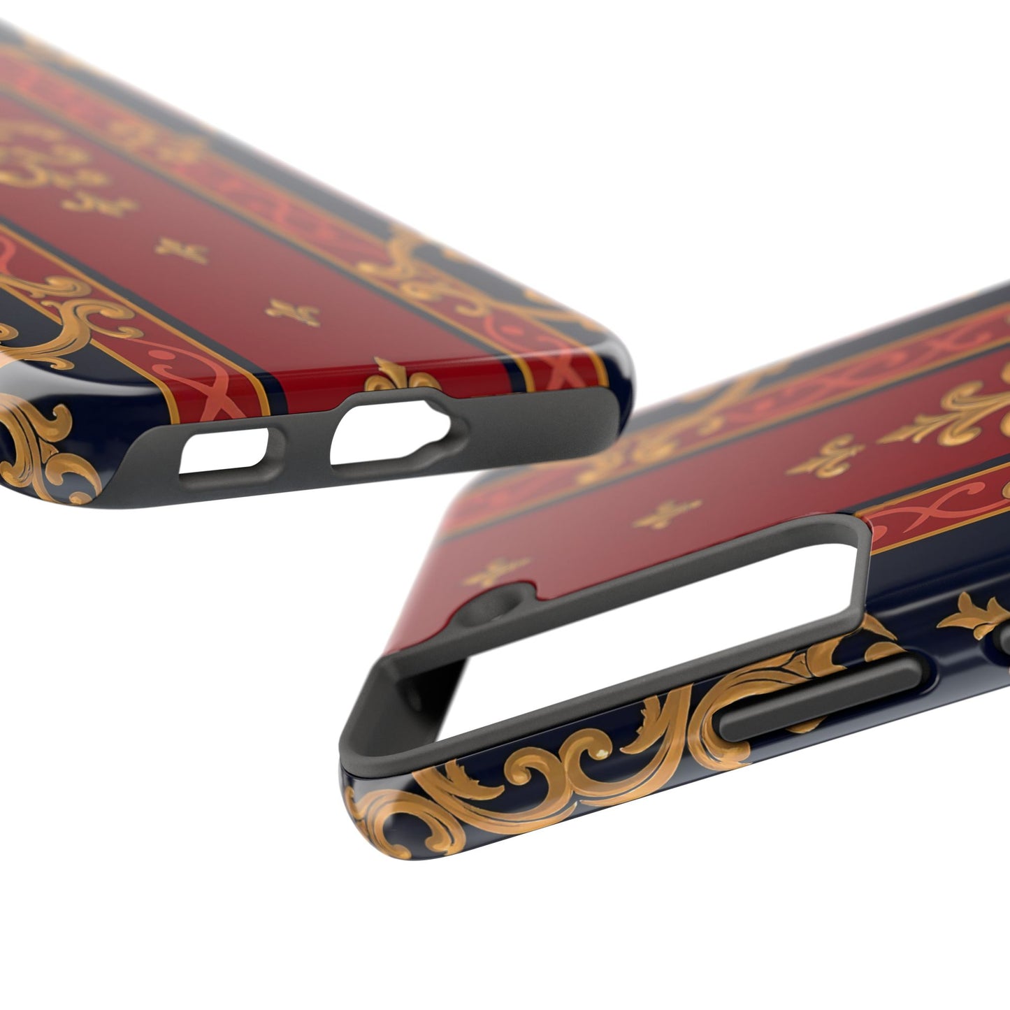 Elegant Vintage Phone Cases, Tough Phone Cover, Stylish Cell Phone Accessories, Durable Phone Protection - Midnight Blue & Dusk Red Gold Baroque