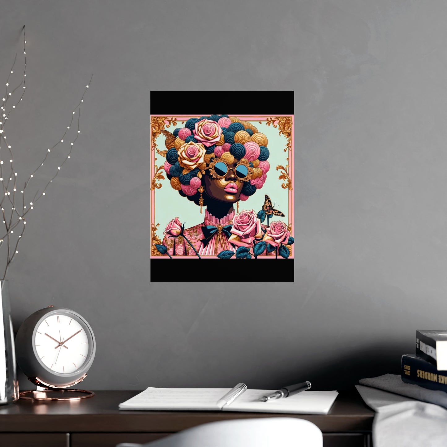 Vibrant Matte Art Posters, Wall Decor for Home, Boho Wall Art, Afrocentric Decor, Unique Gifts for Her - Lady In Pink Baroque