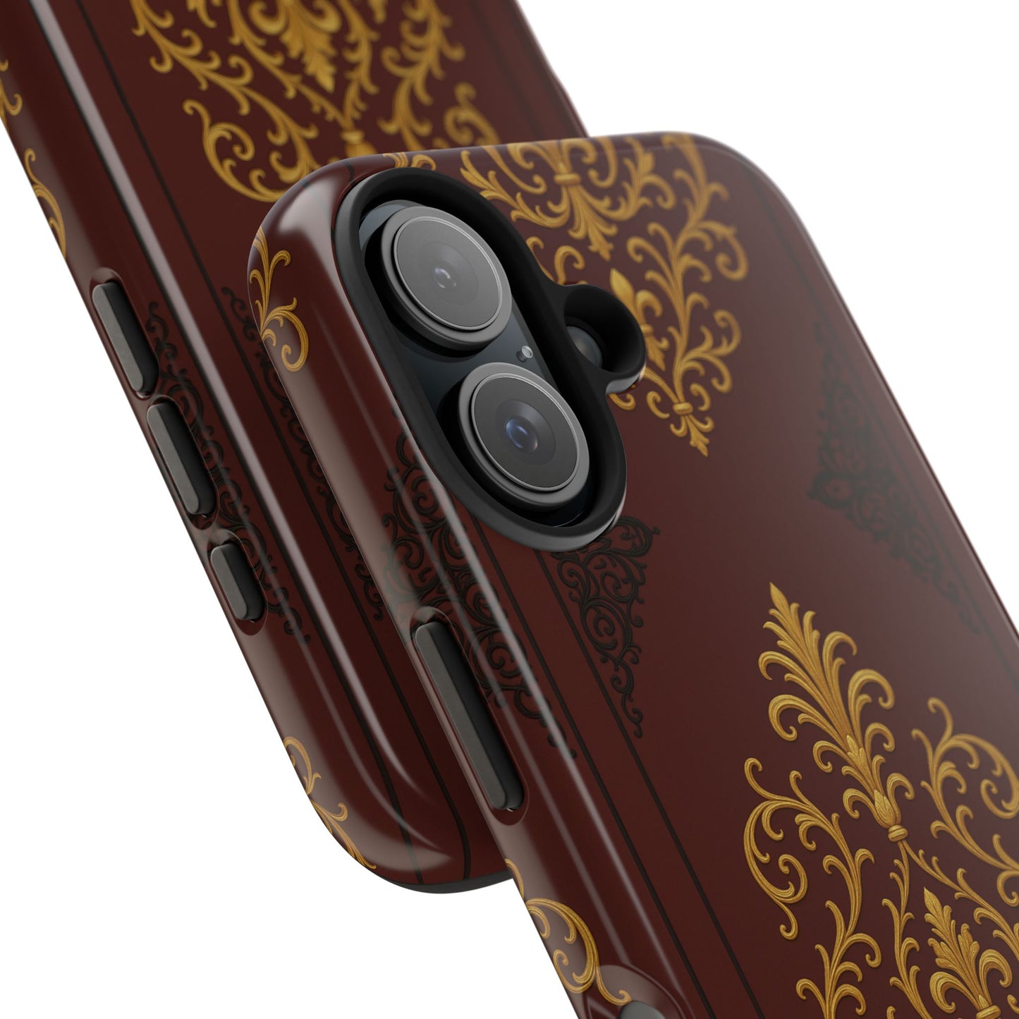 Dusk Burgundy-Black & Gold Baroque Tough Phone Case — Ornate Gold Baroque on Burgundy