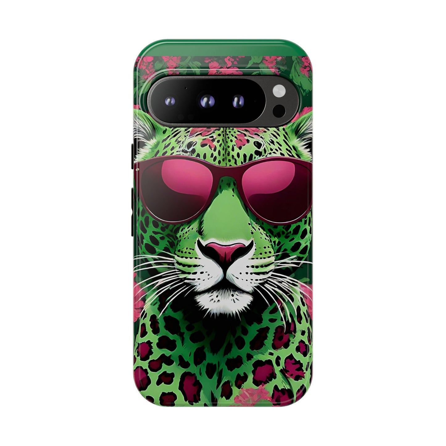 Phone Case - Lime Green & Burgundy Leopard In Sunglasses Design