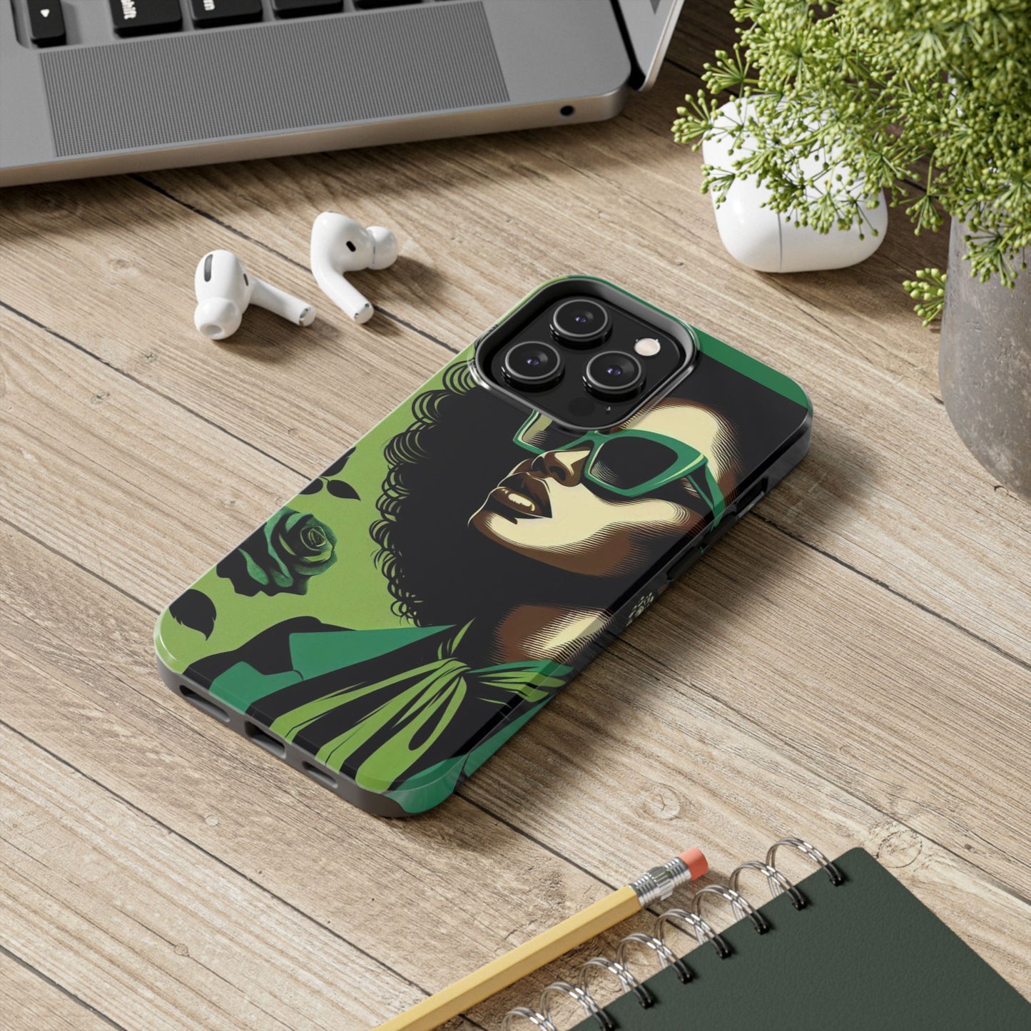 Chic Tough Phone Case | Artistic Green & Black Design | Phone Protection, Gift for Her, Stylish Accessory, Trendy Tech - Lady in Green