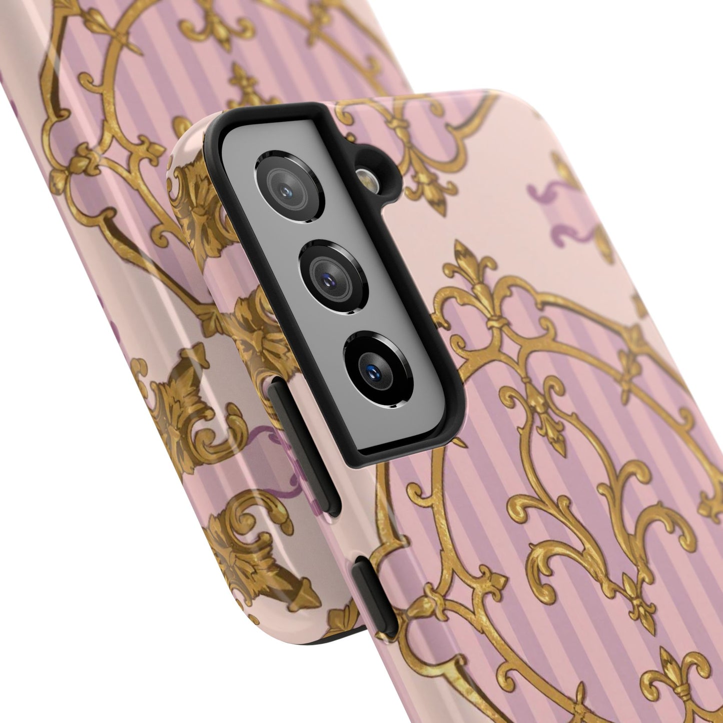 Elegant Vintage Phone Case, Tough Phone Case, Lavender & Alabaster Striped Gold Baroque Phone Cover, Stylish Phone Protector, Gift for Her