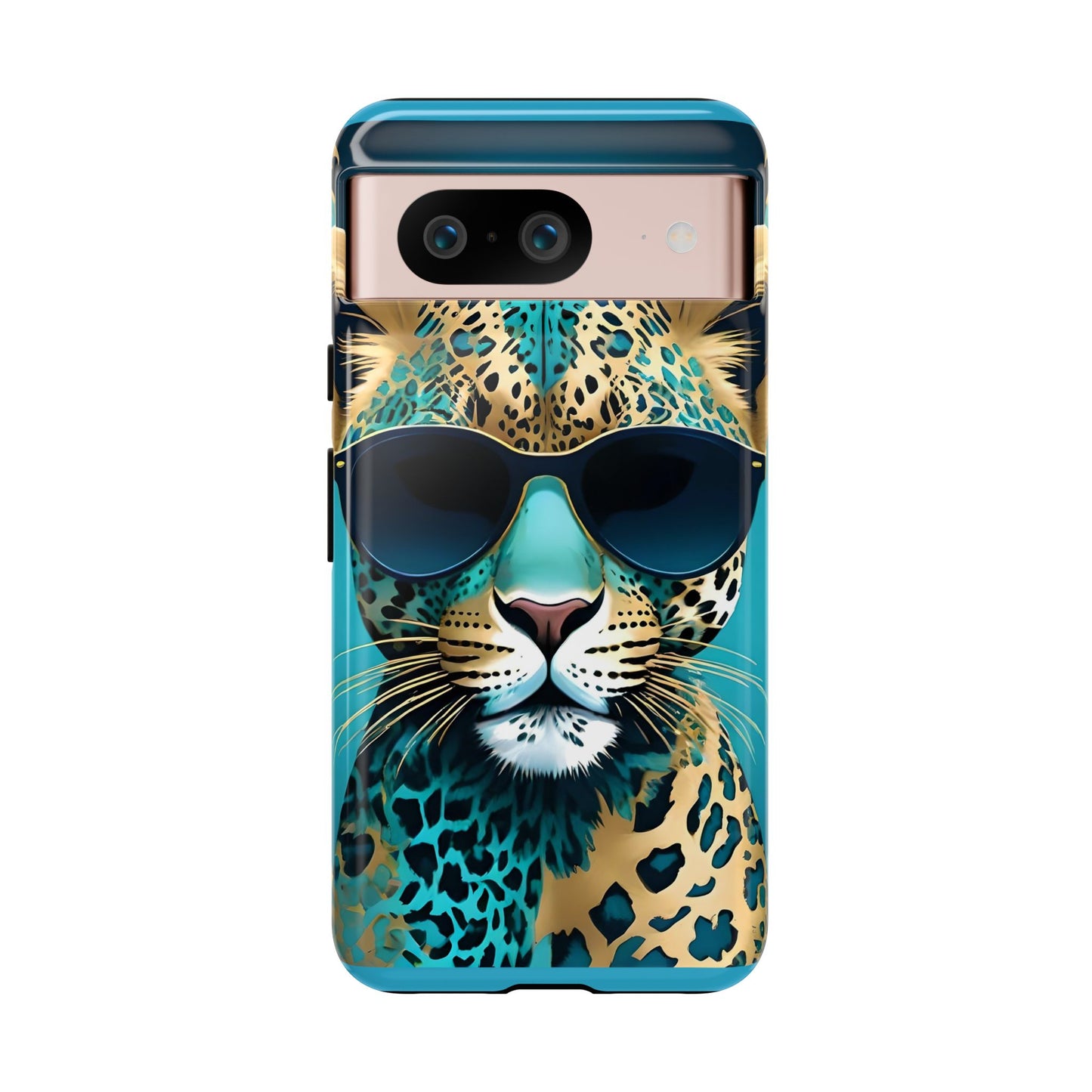 Phone Case - Aqua & Gold Leopard In Sunglasses Design
